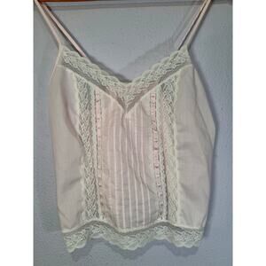 Vintage Gilead Sheer Lace Cami Coquette Baby Pink White Cottagecore L Soft Girl